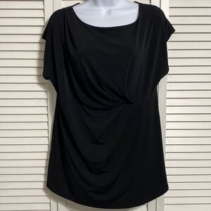 Lane Bryant  Black Capped Sleeves Round Neckline Ruched Top!